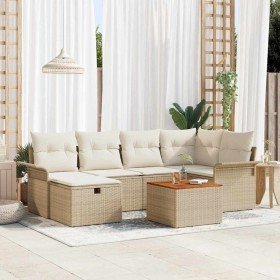 Conjunto de sofá de jardín con cojín 7 pcs Beige Poliratán