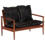 2 seater sofa solid acacia wood and black genuine leather by vidaXL, Sofas - Ref: Foro24-340924, Price: 322,09 €, Discount: %