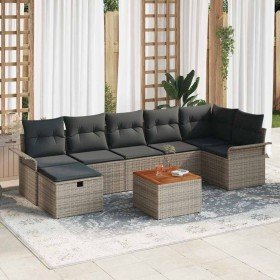 Conjunto de sofá de jardín 8 pcs Gris ratán sintético