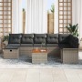 Conjunto de sofá de jardín con cojín 9 pcs Gris Poliratán