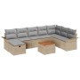 Conjunto de sofá de jardín con cojín 9 pcs Beige Poliratán