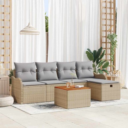 Conjunto de sofá de jardín con cojín 6 pcs Beige Poliratán