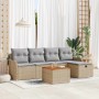 Conjunto de sofá de jardín con cojín 6 pcs Beige Poliratán
