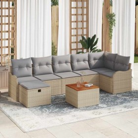 Conjunto de sofá de jardín con cojín 8 pcs Beige Poliratán