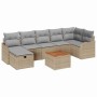Conjunto de sofá de jardín con cojín 8 pcs Beige Poliratán