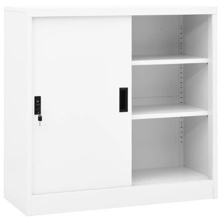 Armario de oficina con puerta corredera acero blanco 90x40x90cm en Taquillas y armarios de almacenamiento | Comprar online en Fo