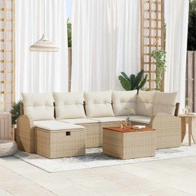 Conjunto de sofá de jardín con cojín 7 pcs Beige Poliratán