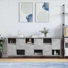 Sideboards 3 Einheiten betongraues Sperrholz von vidaXL, Sideboards - Ref: Foro24-3190153, Preis: 173,93 €, Rabatt: %