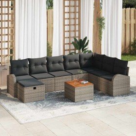 Conjunto de sofá de jardín con cojín 9 pcs Gris Poliratán