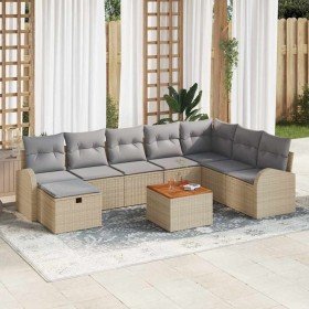 Conjunto de sofá de jardín con cojín 9 pcs Beige Poliratán