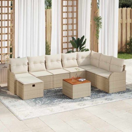 Conjunto de sofá de jardín con cojín 9 pcs Beige Poliratán en Conjuntos de jardín | Comprar online en Foro24