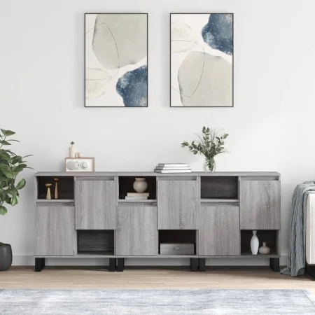 Aparadores 3 uds madera contrachapada gris Sonoma de vidaXL, Aparadores - Ref: Foro24-3190163, Precio: 199,49 €, Descuento: %