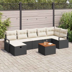 Conjunto de sofá de jardín con cojín 8 pcs Negro Poliratán