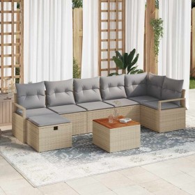 Conjunto de sofá de jardín con cojín 8 pcs Beige Poliratán