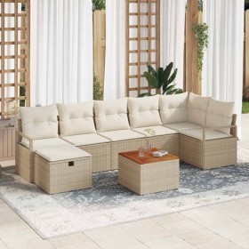 Conjunto de sofá de jardín con cojín 8 pcs Beige Poliratán