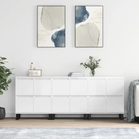 Display cabinets 3 units plywood white gloss by vidaXL, Sideboards - Ref: Foro24-3190207, Price: 278,11 €, Discount: %