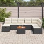 Conjunto de sofá de jardín con cojín 9 pcs Negro Poliratán