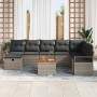 Conjunto de sofá de jardín con cojín 9 pcs Gris Poliratán