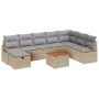 Conjunto de sofá de jardín con cojín 9 pcs Beige Poliratán