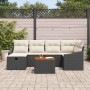 Conjunto de sofá de jardín con cojín 7 pcs Negro Poliratán