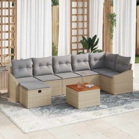 Conjunto de sofá de jardín con cojín 8 pcs Beige Poliratán