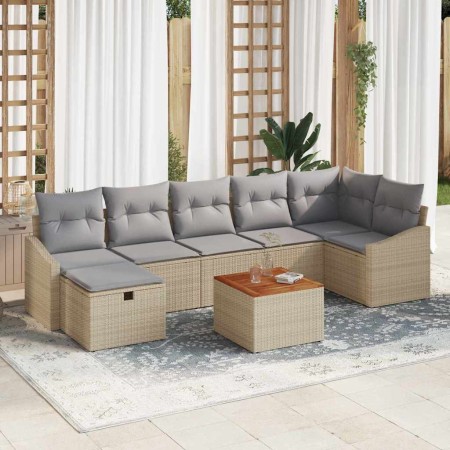 Conjunto de sofá de jardín con cojín 8 pcs Beige Poliratán