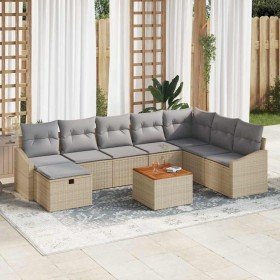 Conjunto de sofá de jardín con cojín 9 pcs Beige Poliratán