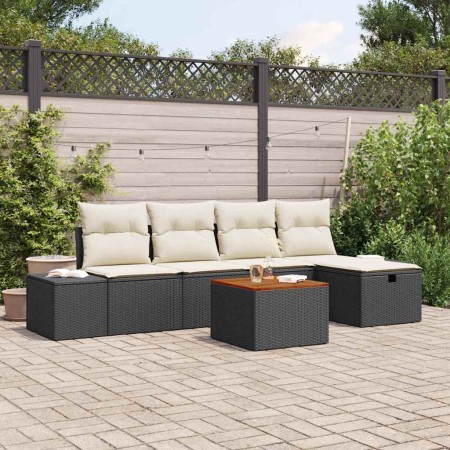 Conjunto de sofá de jardín con cojín 6 pcs Negro Poliratán