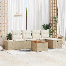 Conjunto de sofá de jardín con cojín 6 pcs Beige Poliratán en Conjuntos de jardín | Comprar online en Foro24