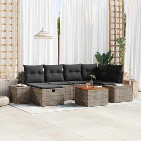 Conjunto de sofá de jardín con cojín 7 pcs Gris Poliratán