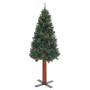 Árbol de Navidad estrecho madera real y piñas PVC verde 180 cm