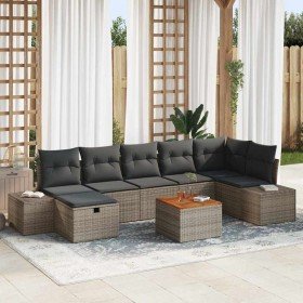 Conjunto de sofá de jardín con cojín 8 pcs Gris Poliratán Conjunto de sofá de jardín con cojín 8 pcs Gris Poliratán