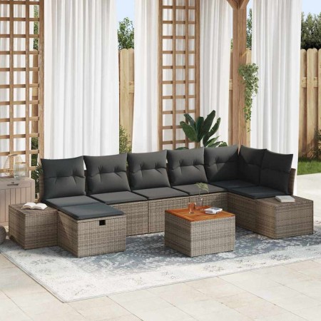 Conjunto de sofá de jardín con cojín 8 pcs Gris Poliratán