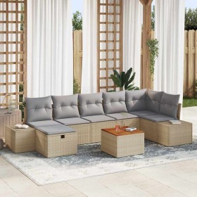 Conjunto de sofá de jardín con cojín 8 pcs Beige Poliratán Conjunto de sofá de jardín con cojín 8 pcs Beige Poliratán