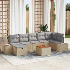 Conjunto de sofá de jardín con cojín 8 pcs Beige Poliratán Conjunto de sofá de jardín con cojín 8 pcs Beige Poliratán