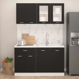 Kitchen furniture set 4 pieces black engineered wood by vidaXL, Kitchen cabinets - Ref: Foro24-3067656, Price: 272,23 €, Disc...