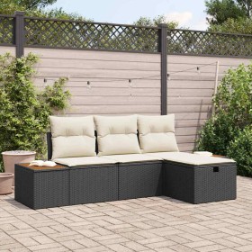 Conjunto de sofá de jardín con cojín 4 pcs Negro Poliratán
