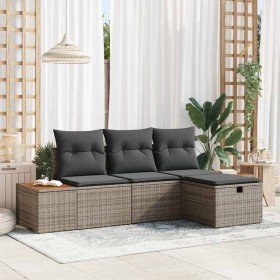 Conjunto de sofá de jardín con cojín 4 pcs Gris Poliratán