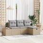 Conjunto de sofá de jardín con cojín 4 pcs Beige Poliratán