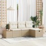 Conjunto de sofá de jardín con cojín 4 pcs Beige Poliratán