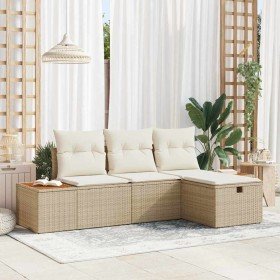 Conjunto de sofá de jardín con cojín 4 pcs Beige Poliratán en Conjuntos de jardín | Comprar online en Foro24