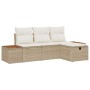Conjunto de sofá de jardín con cojín 4 pcs Beige Poliratán