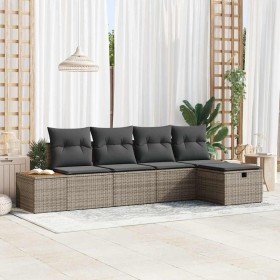 Conjunto de sofá de jardín con cojín 5 pcs Gris Poliratán