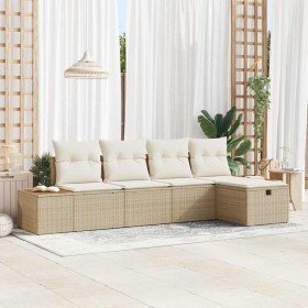 Conjunto de sofá de jardín con cojín 5 pcs Beige Poliratán Conjunto de sofá de jardín con cojín 5 pcs Beige Poliratán