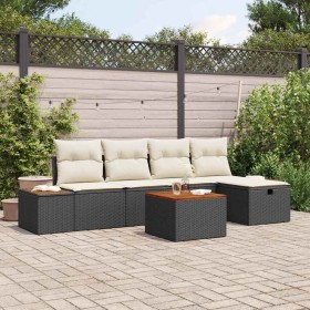 Conjunto de sofá de jardín con cojín 6 pcs Negro Poliratán