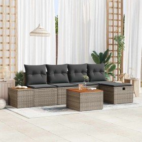 Conjunto de sofá de jardín con cojín 6 pcs Gris Poliratán