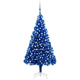 Árbol de Navidad preiluminado con luces y bolas azul 240 cm