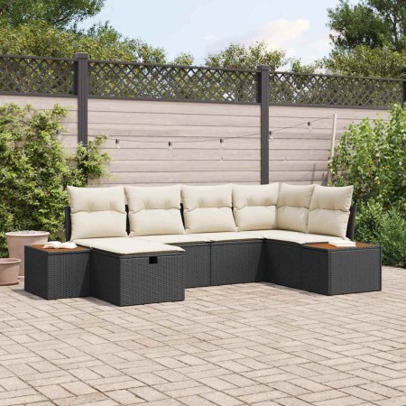 Conjunto de sofá de jardín con cojín 6 pcs Negro Poliratán
