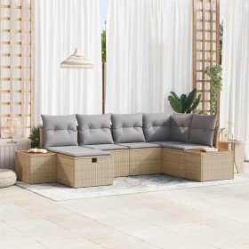 Conjunto de sofá de jardín con cojín 6 pcs Beige Poliratán Conjunto de sofá de jardín con cojín 6 pcs Beige Poliratán