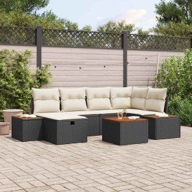Conjunto de sofá de jardín con cojín 7 pcs Negro Poliratán